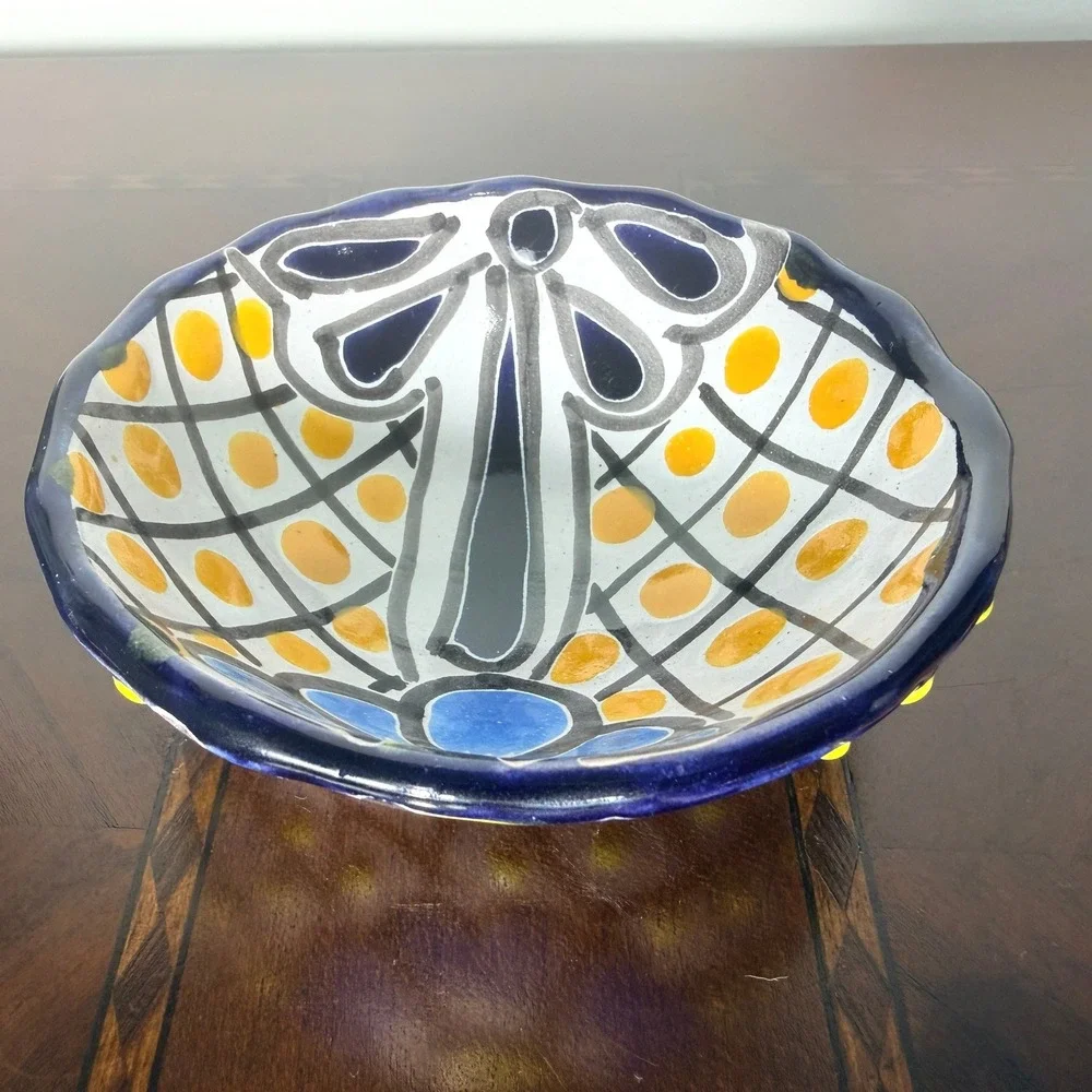 Vintage Hand Painted Ceramic‎ Trinket Dish Floral Boho Decor Small Pottery Dish